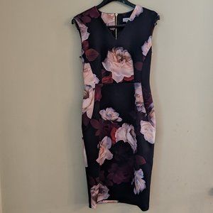 Calvin Klein Fitted Sheath Black Floral Dress, size 4